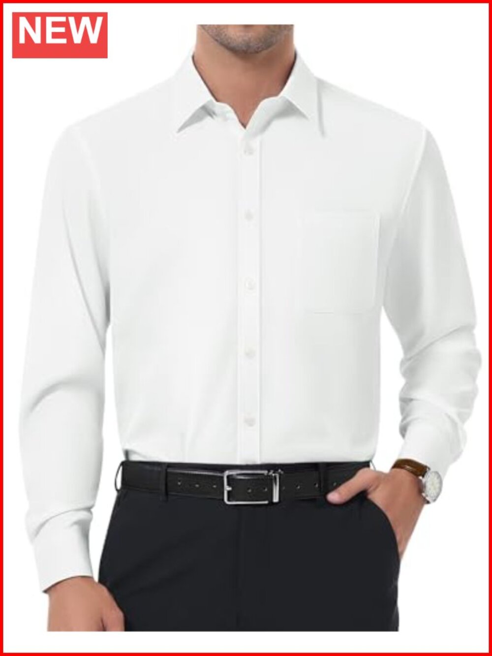 Mens Long Sleeve Wrinkle Free Button Down Dress Shirt with Pocket